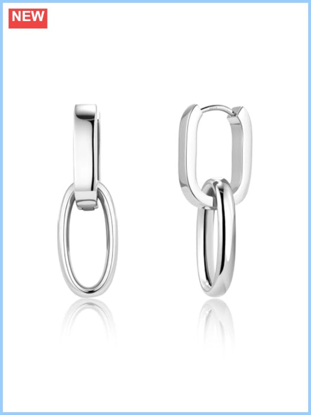 Paperclip Sterling Silver Dangle Double Hoop Earrings Hypoallergenic